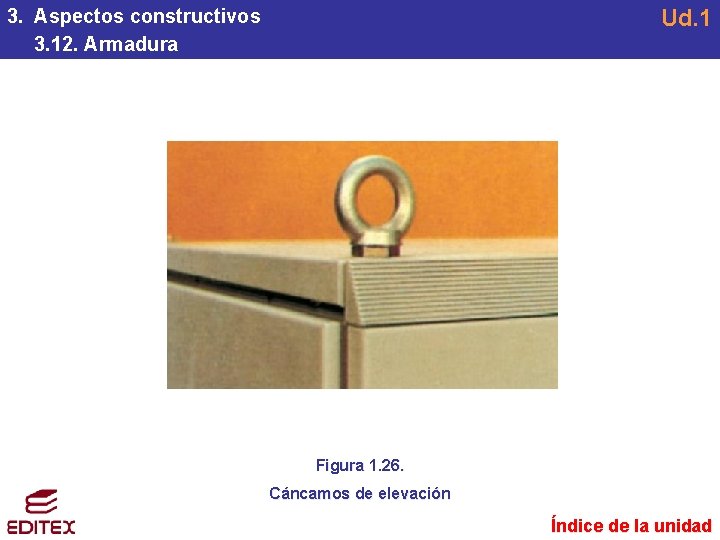 Ud. 1 3. Aspectos constructivos 3. 12. Armadura Figura 1. 26. Cáncamos de elevación Ud. 1 3. Aspectos constructivos 3. 12. Armadura Figura 1. 26. Cáncamos de elevación