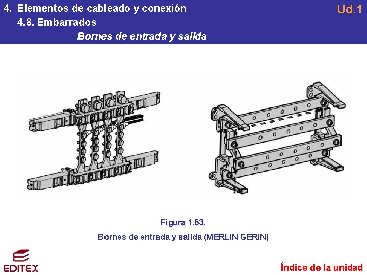4. Elementos de cableado y conexión 4. 8. Embarrados Bornes de entrada y salida 4. Elementos de cableado y conexión 4. 8. Embarrados Bornes de entrada y salida