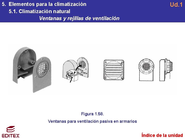 5. Elementos para la climatización 5. 1. Climatización natural Ventanas y rejillas de ventilación 5. Elementos para la climatización 5. 1. Climatización natural Ventanas y rejillas de ventilación