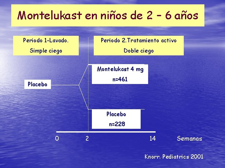 Montelukast en niños de 2 – 6 años Periodo 1 -Lavado. Periodo 2. Tratamiento
