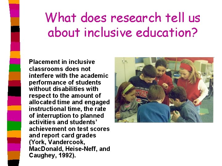 What does research tell us about inclusive education? Placement in inclusive classrooms does not