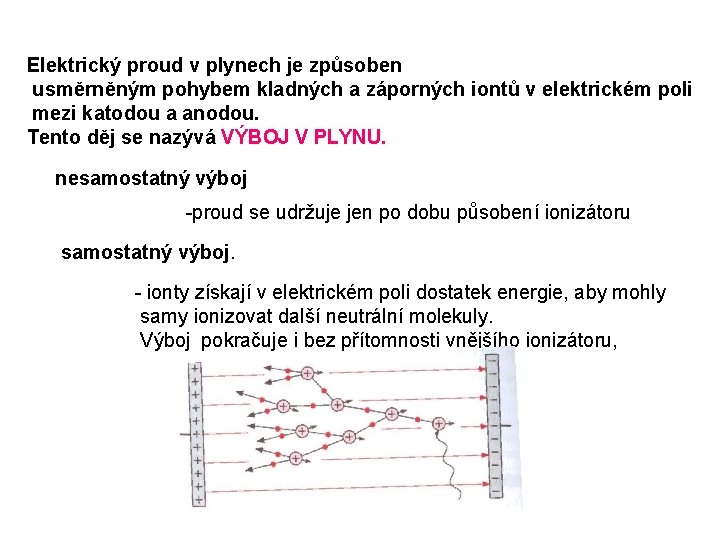 Elektrický proud v plynech je způsoben usměrněným pohybem kladných a záporných iontů v elektrickém