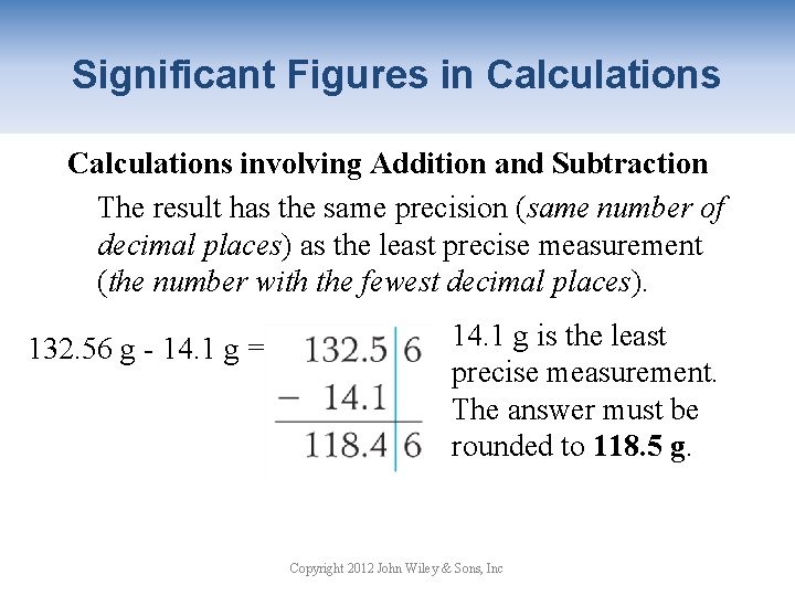 Significant Figures in Calculations involving Addition and Subtraction The result has the same precision