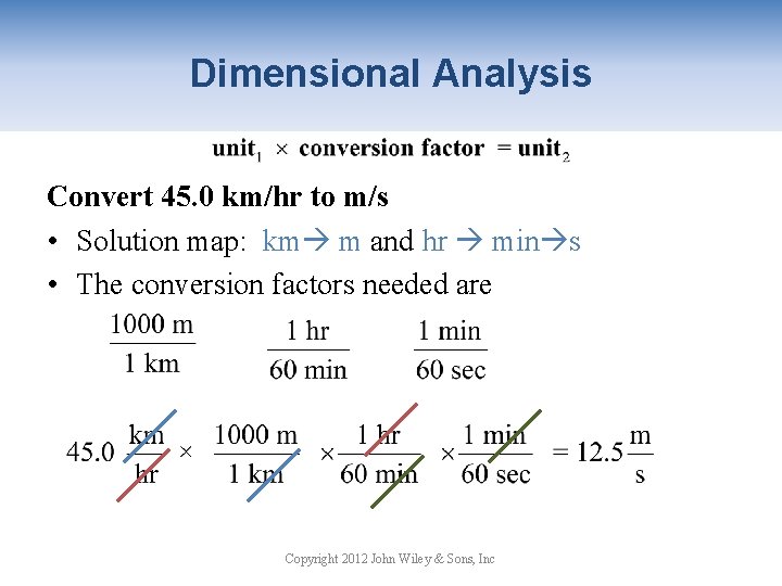 Dimensional Analysis Convert 45. 0 km/hr to m/s • Solution map: km m and
