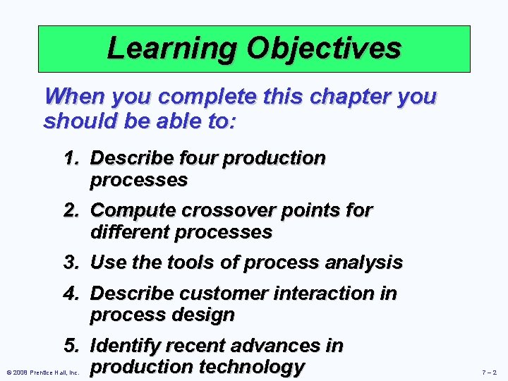 Learning Objectives When you complete this chapter you should be able to: 1. Describe