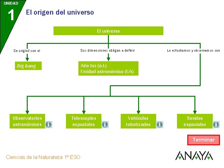 UNIDAD 1 El origen del universo El universo Se originó con el Sus dimensiones