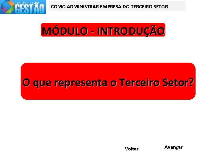 COMO ADMINISTRAR EMPRESA DO TERCEIRO SETOR MÓDULO - INTRODUÇÃO O que representa o Terceiro