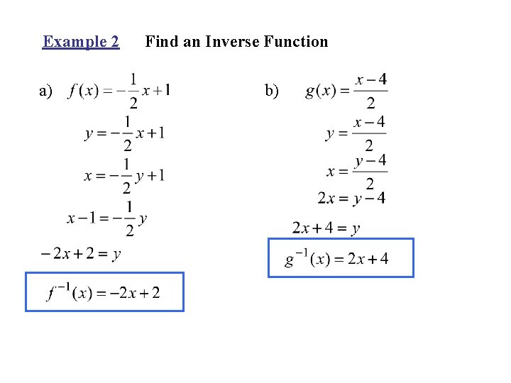 Example 2 a) Find an Inverse Function b) 