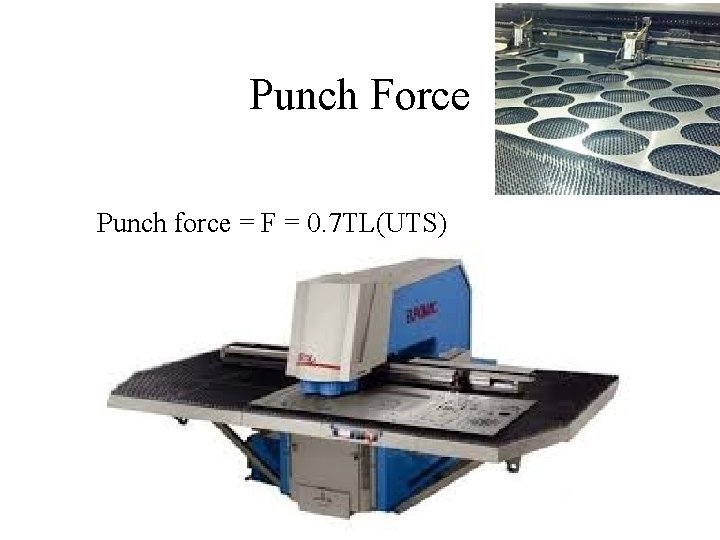 Punch Force Punch force = F = 0. 7 TL(UTS) 