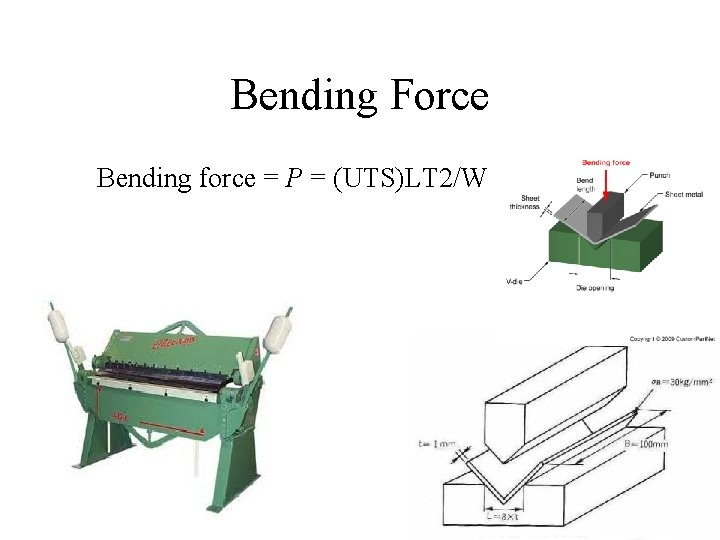 Bending Force Bending force = P = (UTS)LT 2/W 