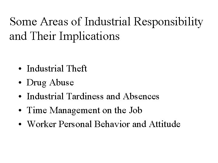 Some Areas of Industrial Responsibility and Their Implications • • • Industrial Theft Drug