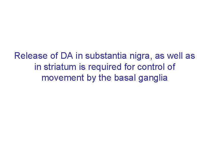 Release of DA in substantia nigra, as well as in striatum is required for