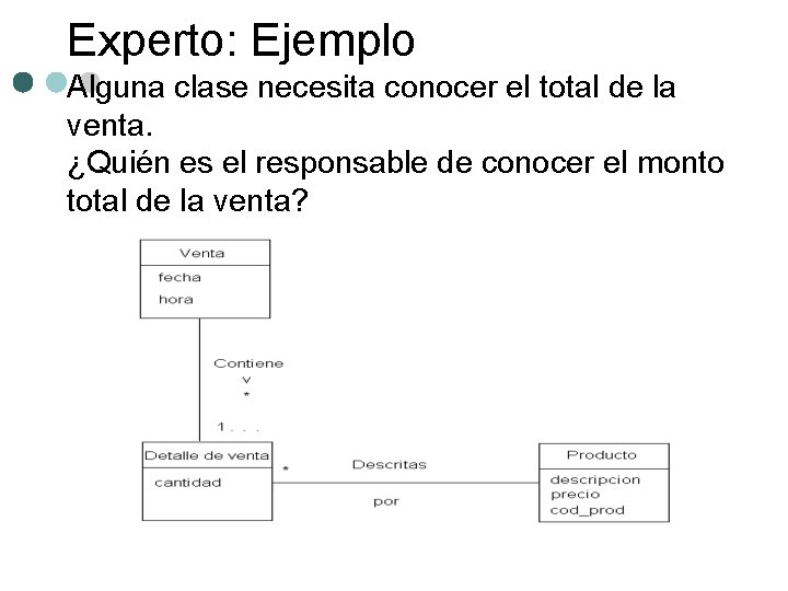 Experto: Ejemplo Alguna clase necesita conocer el total de la venta. ¿Quién es el