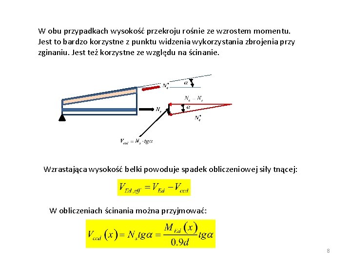 W obu przypadkach wysokość przekroju rośnie ze wzrostem momentu. Jest to bardzo korzystne z