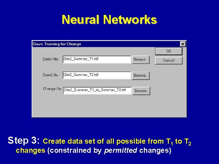 Neural Networks Step 3: Create data set of all possible from T 1 to