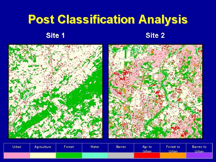 Post Classification Analysis Site 1 Urban Agriculture Site 2 Forest Water Agr to Urban