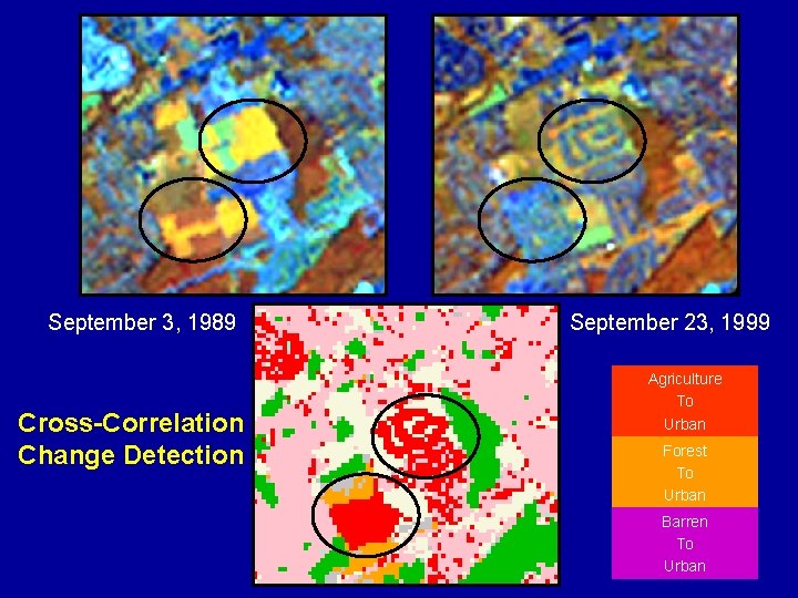 September 3, 1989 Cross-Correlation Change Detection September 23, 1999 Agriculture To Urban Forest To