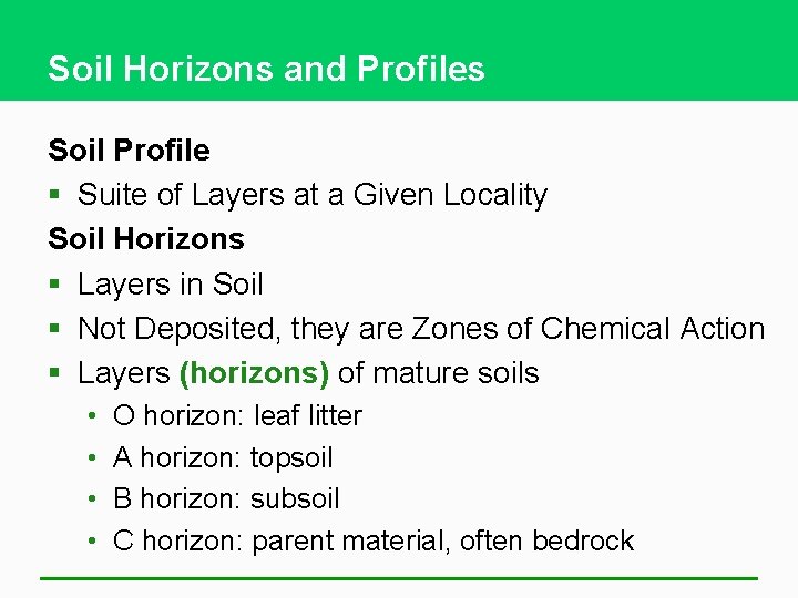 Soil Horizons and Profiles Soil Profile § Suite of Layers at a Given Locality