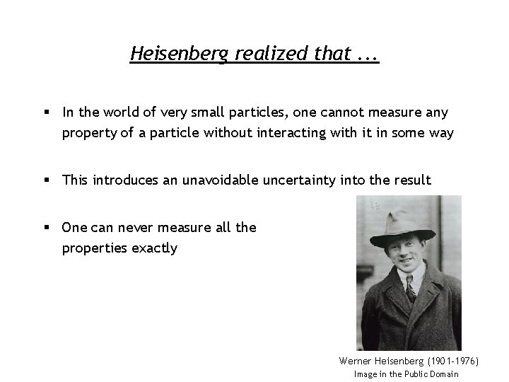Heisenberg realized that. . . § In the world of very small particles, one