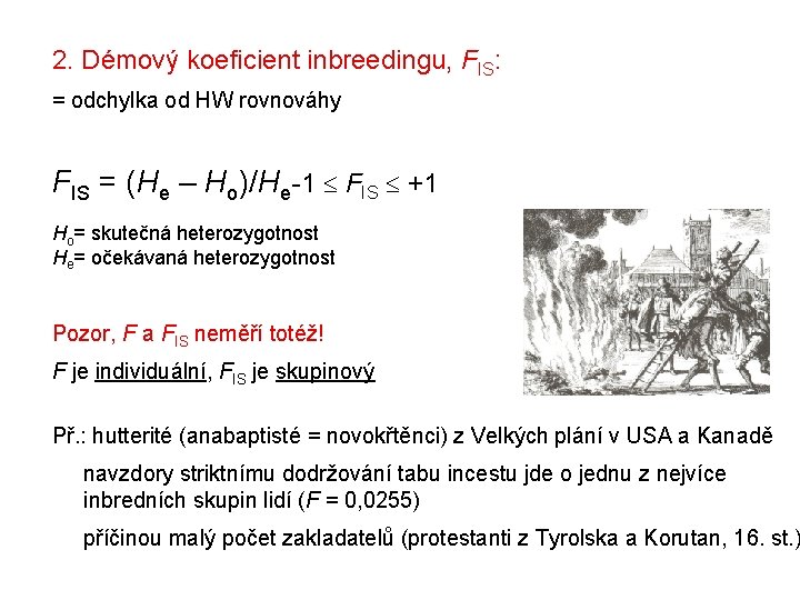 2. Démový koeficient inbreedingu, FIS: = odchylka od HW rovnováhy FIS = (He – 2. Démový koeficient inbreedingu, FIS: = odchylka od HW rovnováhy FIS = (He –