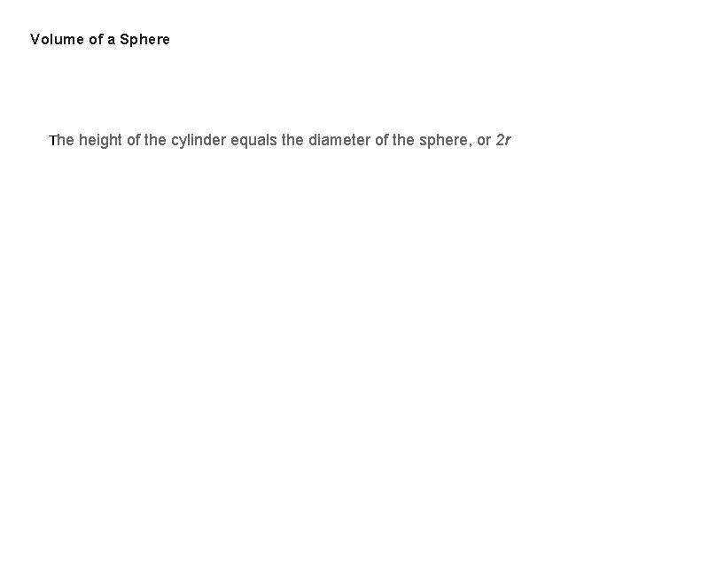 Volume of a Sphere The height of the cylinder equals the diameter of the