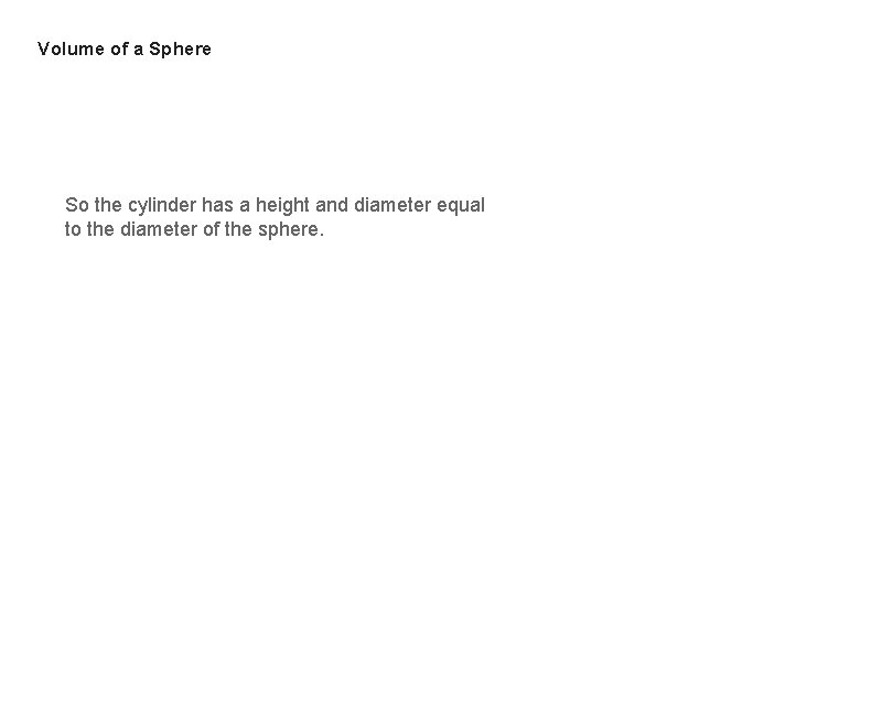 Volume of a Sphere So the cylinder has a height and diameter equal to