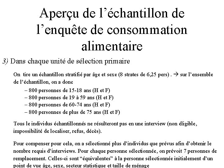 Aperçu de l’échantillon de l’enquête de consommation alimentaire 3) Dans chaque unité de sélection