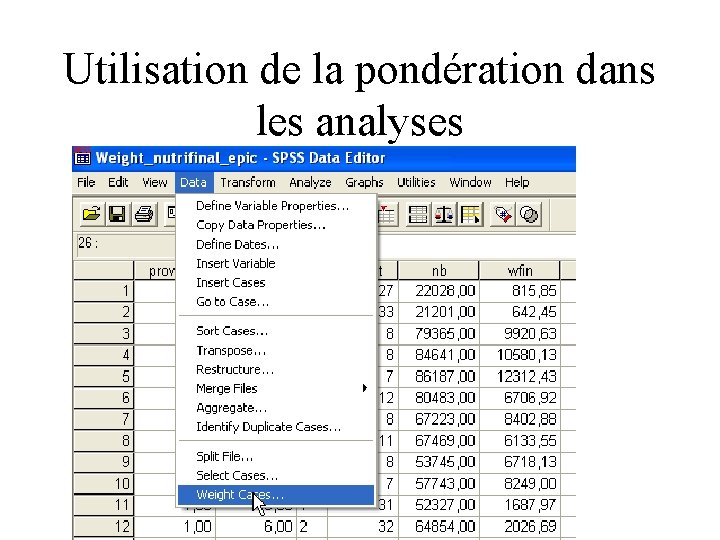 Utilisation de la pondération dans les analyses 