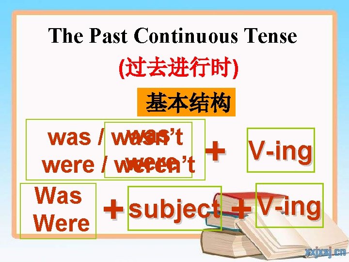 The Past Continuous Tense (过去进行时) 基本结构 was / wasn’t were / weren’t Was subject