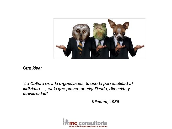 Otra idea: “La Cultura es a la organización, lo que la personalidad al individuo….