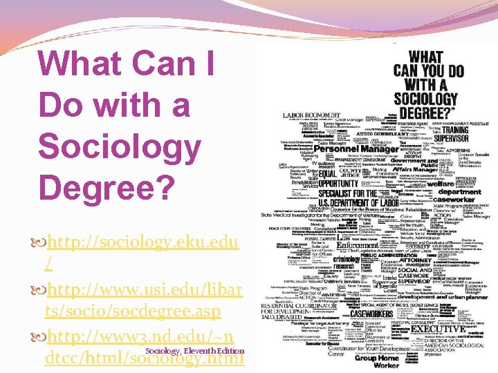 What Can I Do with a Sociology Degree? http: //sociology. eku. edu / http: