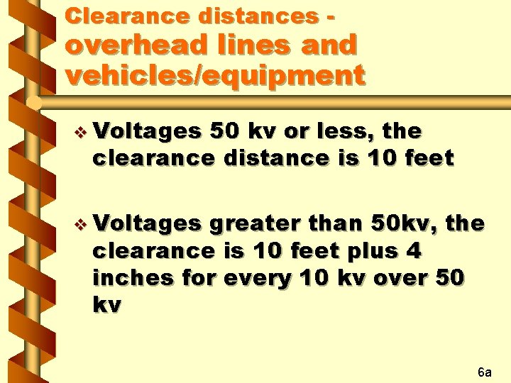 Clearance distances - overhead lines and vehicles/equipment v Voltages 50 kv or less, the