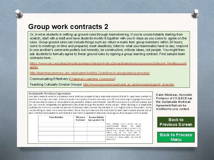 7 A-1 Group work contracts 2 Or, involve students in setting up ground rules