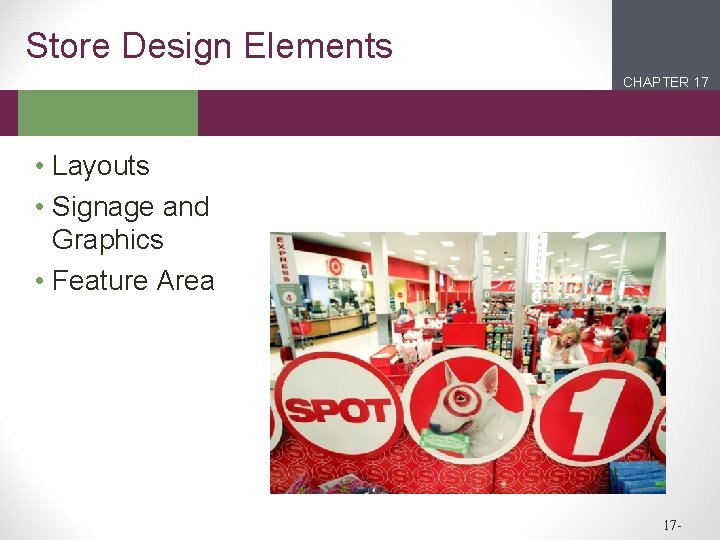 Store Design Elements CHAPTER 17 2 1 • Layouts • Signage and Graphics •