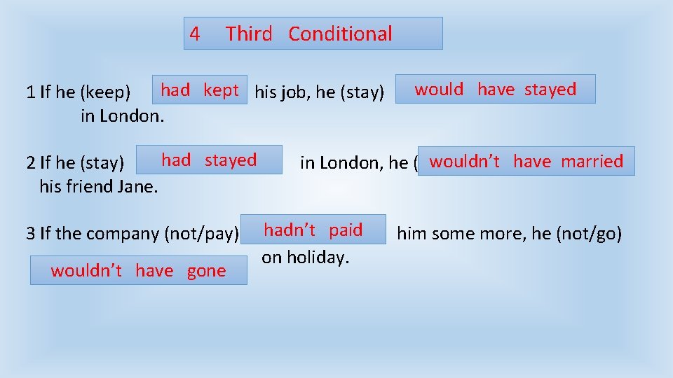 4 Third Conditional had kept his job, he (stay) 1 If he (keep) in 4 Third Conditional had kept his job, he (stay) 1 If he (keep) in