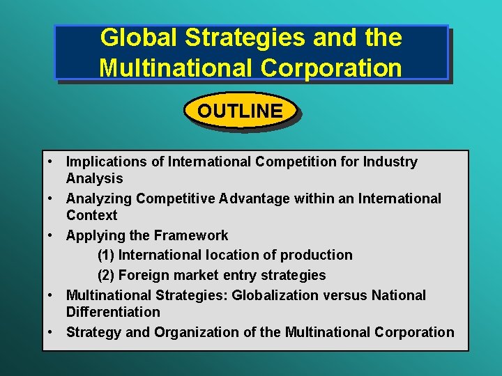 Global Strategies and the Multinational Corporation OUTLINE • Implications of International Competition for Industry