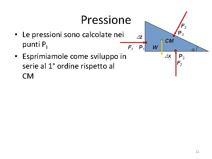 Pressione • Le pressioni sono calcolate nei punti Pi F 1 • Esprimiamole come