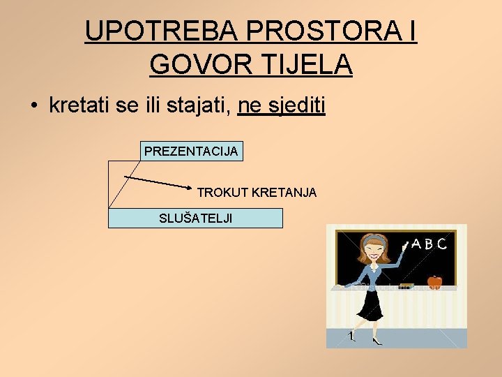 UPOTREBA PROSTORA I GOVOR TIJELA • kretati se ili stajati, ne sjediti PREZENTACIJA TROKUT