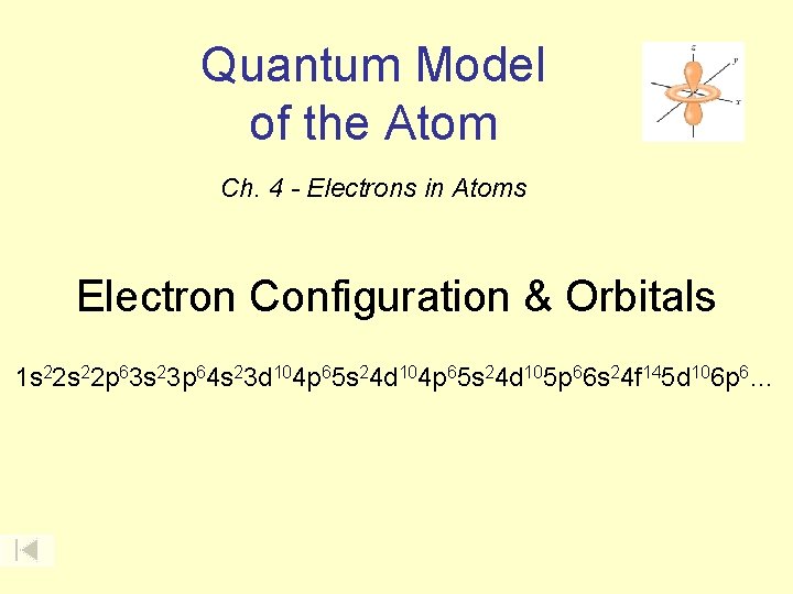 Quantum Model of the Atom Ch. 4 - Electrons in Atoms Electron Configuration &
