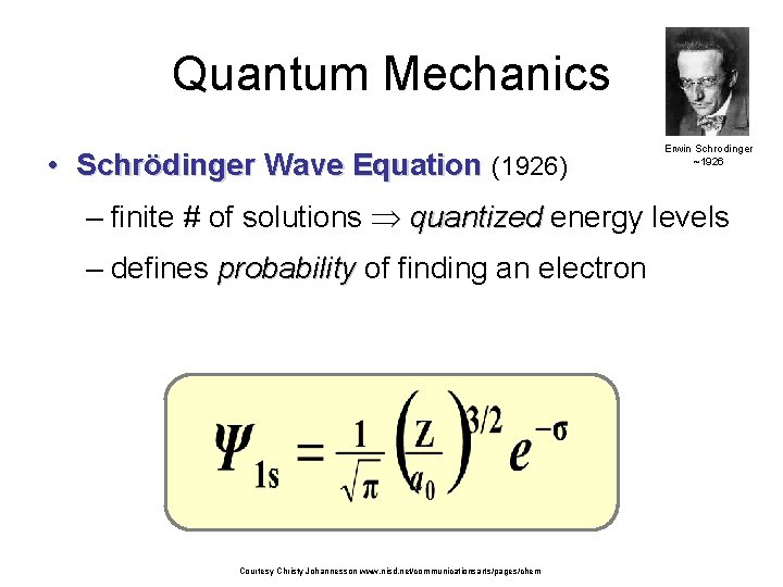 Quantum Mechanics • Schrödinger Wave Equation (1926) Erwin Schrodinger ~1926 – finite # of