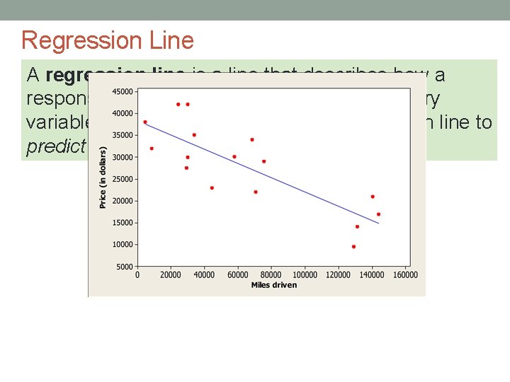 Regression Line A regression line is a line that describes how a response variable