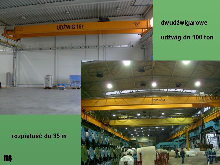 dwudźwigarowe udźwig do 100 ton rozpiętość do 35 m 