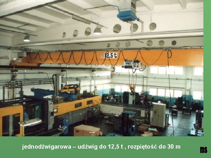 jednodźwigarowa – udźwig do 12, 5 t , rozpiętość do 30 m 