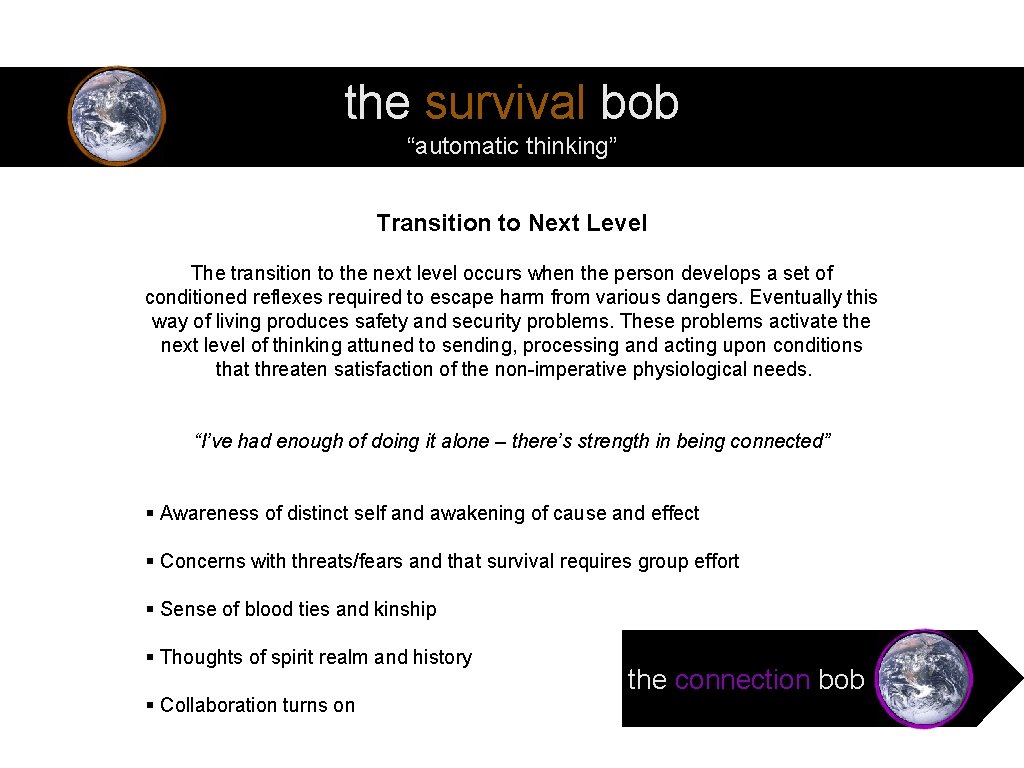 the survival bob “automatic thinking” Transition to Next Level The transition to the next