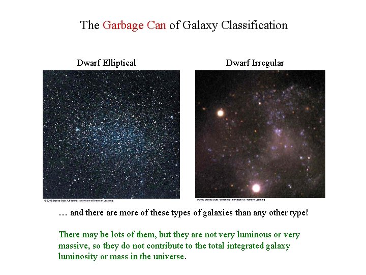 The Garbage Can of Galaxy Classification Dwarf Elliptical Dwarf Irregular … and there are