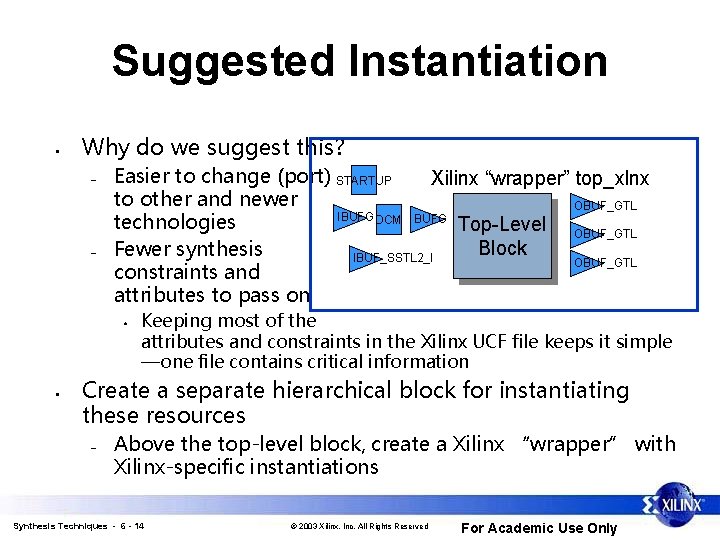 Suggested Instantiation • Why do we suggest this? – – Easier to change (port)