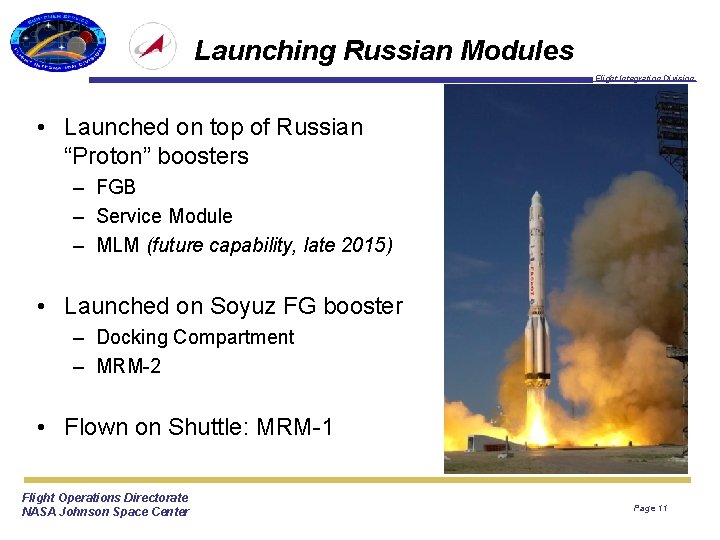 Launching Russian Modules Flight Integration Division • Launched on top of Russian “Proton” boosters