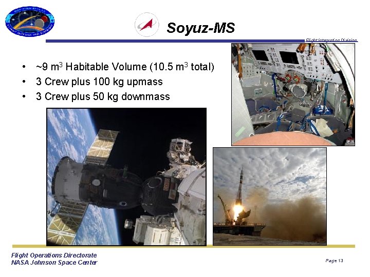 Soyuz-MS Flight Integration Division • ~9 m 3 Habitable Volume (10. 5 m 3