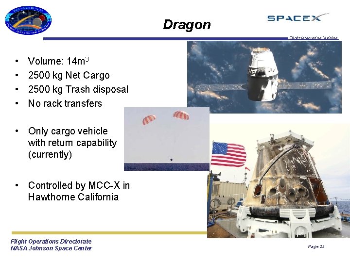 Dragon Flight Integration Division • • Volume: 14 m 3 2500 kg Net Cargo
