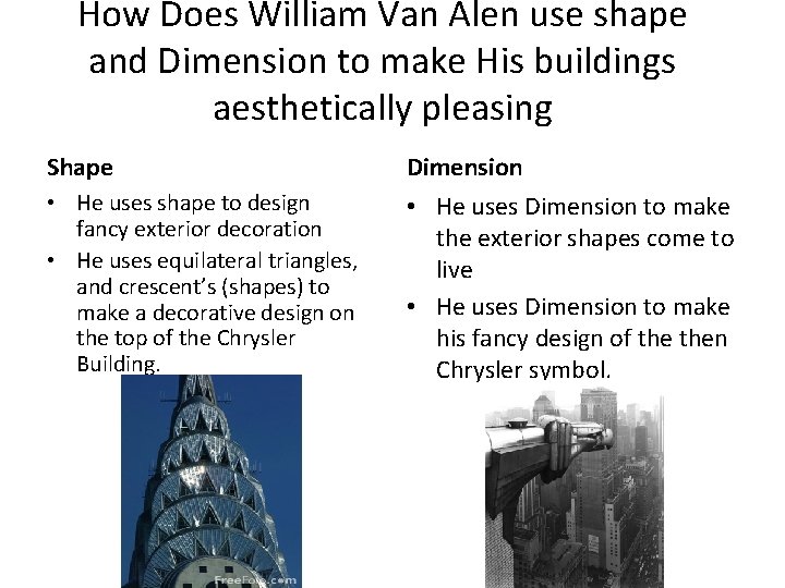 How Does William Van Alen use shape and Dimension to make His buildings aesthetically